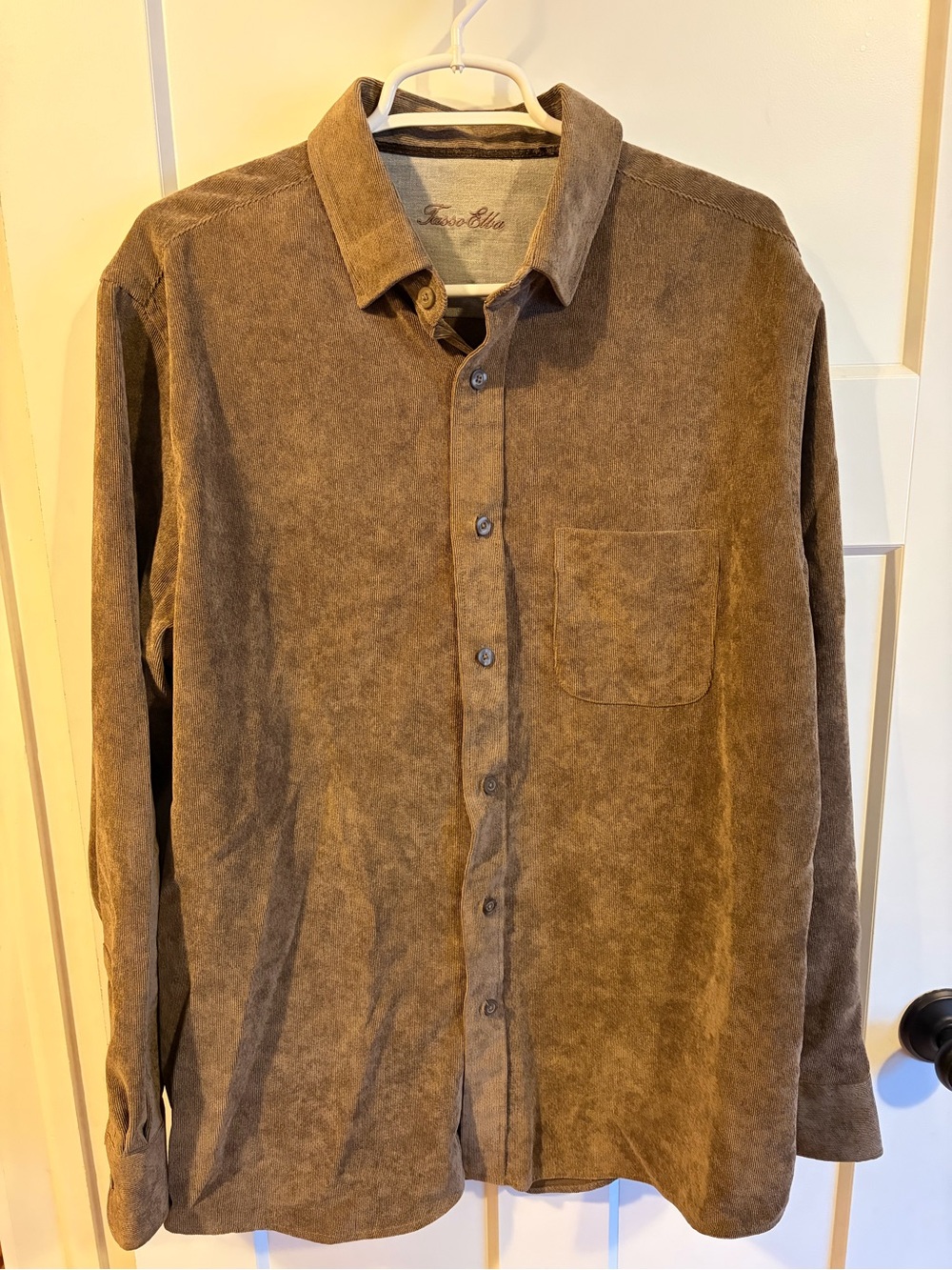 Tasso Elba Menโs Long-Sleeve Button Shirt Faux Suede Corduroy chocolate brown